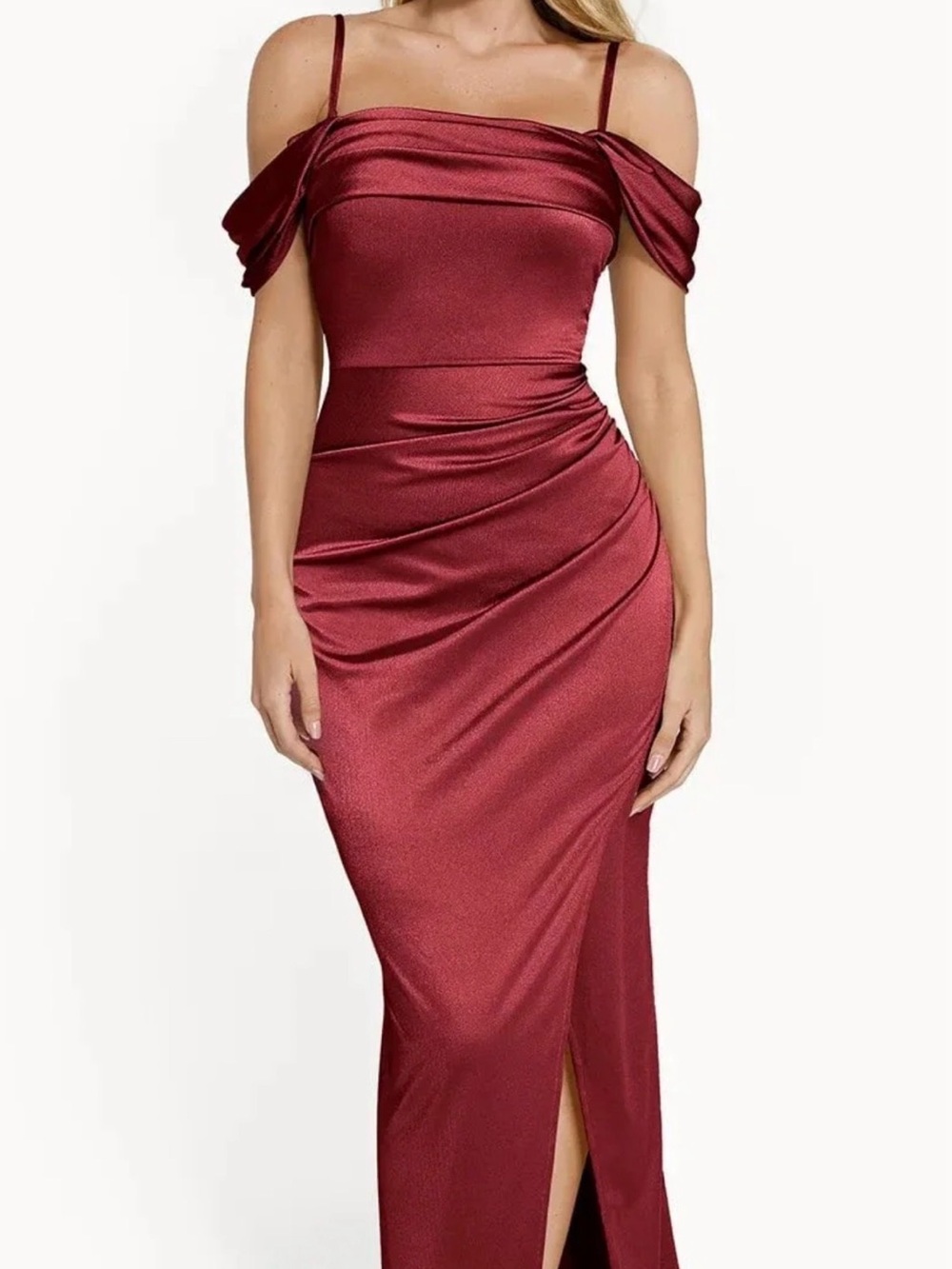 Popilush Off-Shoulder Burgundy Evening Dress